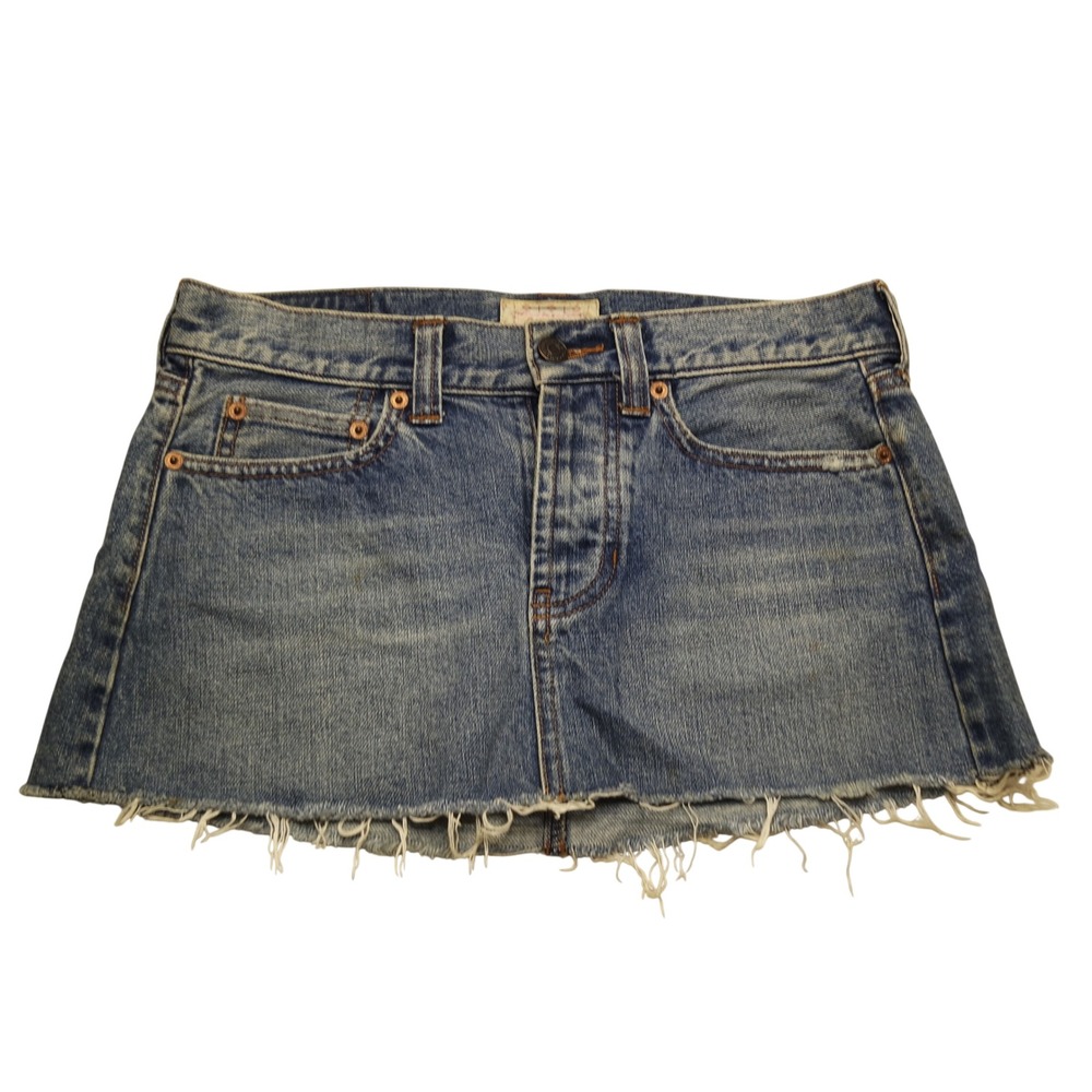 Vintage Hollister Women's Y2K Denim Mini Skirt Low Rise Raw Hem 100% Cotton Sz 1